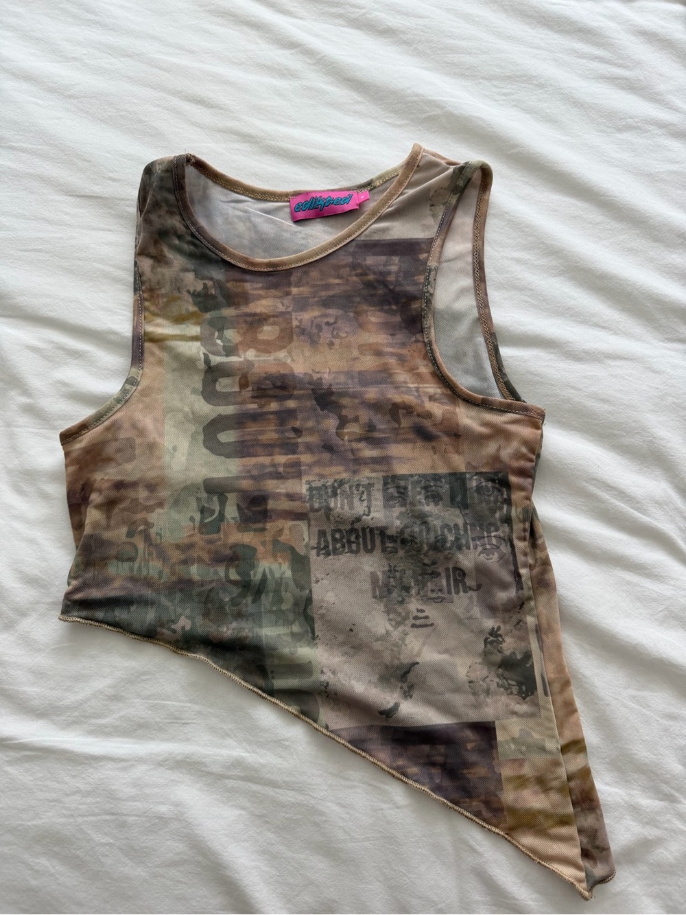 Edikted Size Small Asymmetric Tank Top in Brown and Olive